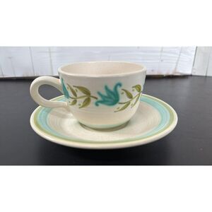 Tulip Time Earthenware Franciscan 1960's Blue Green Cup and Saucer Tea/Coffee